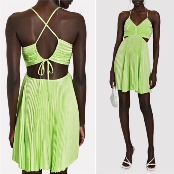 A.L.C. Ari Pleated Satin Mini Dress Green in Size 0 New with Tags! - Picture 4 of 13